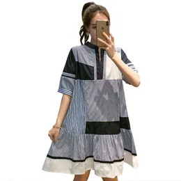 Summer Maternity Clothing Short Sleeve Vneck Breastfeeding Dress Block Color Patchwork Maternity Nursing Dress Breastfeeding Mermaid J220628