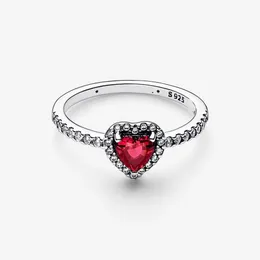 Fedi nuziali in argento 925 con zirconi a cuore rosso brillante per le donne Anello per coppia di fidanzamento fai-da-te Gioielli firmati Pandora Regali per le vacanze