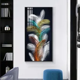 Pintura de penas abstrata na tela de lona pintura impressa nórdica imagem de arte de parede para a sala de estar decoração de moldura sem moldura