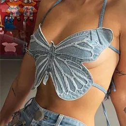 Butterfly Y2K Denim Cute Tank Tops Women Summer Streetwear Korean Kawaii Camis Vintage Retro Casual Shirts Fashion Cuteandpsycho 220526