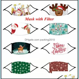 مصمم أقنعة Housekee Organization Home Garden LL Cotton Face Mask مع Filter Christmas Safety Santa Santa Claus Elk Printed Dhuid