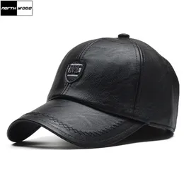 [NORTHWOOD] PU Leder Winter Baseball Kappe Männer Ohrenklappen Casquette Homme Hut Hohe Qualität Gorras Para Hombre Einstellbar 220318