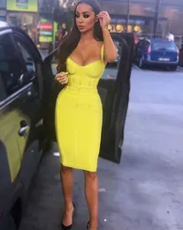 Sexy Sleeveless V Neck Green Yellow Women Summer Bandage Dress 2022 Designer Fashion Evening Party Vestido Casual Dresses