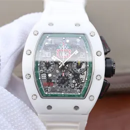 Designer de homens relógios Basileia World RM011-03 Automático Cronograph Cronógrafo Le Mans Edição Full White Ceramic Men Men Quality Sapphire Sport Wristwatches