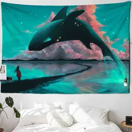 Magic Whale Tapestry Anime Wall Hanging Bohemian Style Decoration Home Hippie Mattress Girls Dorm Room Decor J220804