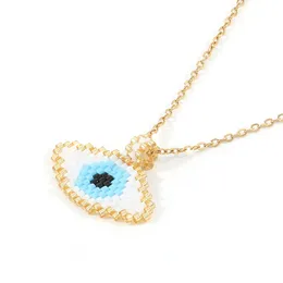 Kedjor rttooas turkiska grekiska ögon miyuki pärlor halsband hänge för kvinnor rostfritt stål kedja choker handgjorda flätade smycken gåvor