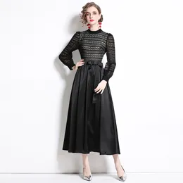 Long Sleeve Lace Party Big Swing Dress Woman Designer Hepburn Style Holiday Prom O-Neck Black Dresses 2022 Runway Women Clothes Spring Autumn Cute Slim Club Midi Frock