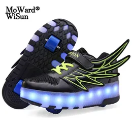 Rozmiar 28-40 Sample Roller dla dzieci z LED Lights Boys Dziewczęta Świeciowe koła Buty dla dzieci Luminous Buty na kołach ponownie naładowane LJ201202