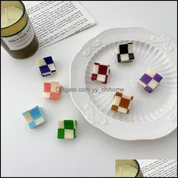 Clamps Hair Jewelry Length 2.1 Cm Small Mini Grid Square Bang Girls Acetic Acid Color Combination Claw Clips For W Dh5