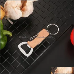 Openers Kitchen Tools Kitchen Dining Bar Home Garden Beer Bottle Opener Keyring Keychain Stainless Steel Mtifunctional Wooden Handle Cork