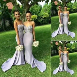 Benutzerdefinierte Plus Größe Brautjungfer Kleider Elastische Satin Frau Dame Mädchen Meerjungfrau Schatz 3D Blumen Applikationen Hochzeit Party Kleid