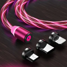 Streamer Magnetic Data Cable Android Apple Type-C 휴대폰 빠른 충전 라인에 적합한 3-in-one light emitting