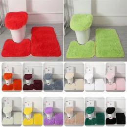 3Pcs/Set Solid Color Bathroom Mat Set Non-slip Bath WC Carpets Rectangle U-shape Toilet Rugs And Lid Cover Kit 220504