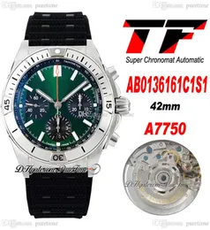 TF B01 ETA A7750 Automatic Chronograph Mens Watch Steel Case Black Green Dial Stick Markers Rubber Strap AB0136251B2S1 Super Edition Puretime 01c3