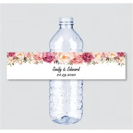 24PCS Imię Wedding Girl Party Rustic Pink Flower Custom Water Bottle Etykiety Dekoracja D220618