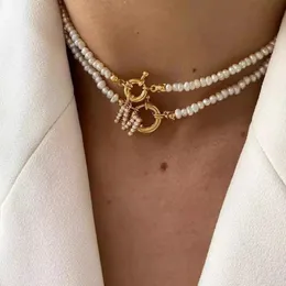 Chokers Fashion Letters Chain Freshwater Pearl Necklace For Women Barock Smetal Charm Pendants Halsband Choker Jewelrychokers