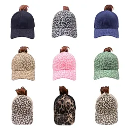 9 colori Leopardo Coda di cavallo Cappello Criss Cross Lavato Distressed Disordinato Panini Ponycaps Berretto da baseball Per Donna Uomo Estate Trucker Cappelli