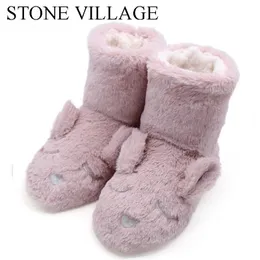 Stone Village Yüksek Kaliteli Baskı Sevimli Ayakkabı Kış Peluş Sıcak Ev Ayakkabı Sıkıcı Kadın Terlik Ayakkabıları Y201026 GAI GAI GAI