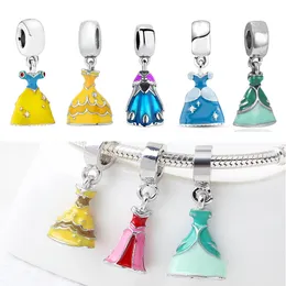 925 Silver Fit Pandora Stitch Bead esmalte o vestido Princess Bracelet Charme Minchações Dangle Diy Jóias Acessórios