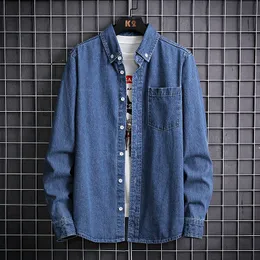 Alta qualidade 100% algodão de manga comprida denim camisa masculina preto azul escuro luz azul casual camisa de negócios masculino marca cowboy topo 220516