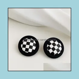 Ohrstecker Schmuck Elegante Schwarz Weiß Plaid Geometrische Ohrring Für Frauen 2021 Chic Metall Quadrat Baumeln Koreanische Winter Drop Lieferung Hm9Gq