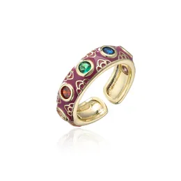 Bohemian Style Gemstone Ring Adjustable Enamel Copper Rings Jewelry for Women Gift