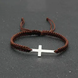 Charmarmband 100% Unfading rostfritt stål Lycka till Luck String Armband för kvinnor Män klassisk Cross Braclet Justerbart par Brazalete gåva