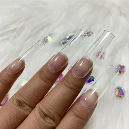 240pcs XXL Clear Square False Nail Tips 엑스트라 긴 전체 커버 가짜 손가락 젤 프레스 전문 도구 액세서리 220716