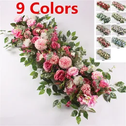 Fast 9 Colors Wedding Decorations 100cm Decorative Flowers DIY Wedding Flower Wall Arrangement Supplies Silk Peonies Rose Artificial Row Decor Iron Arch Backdrop