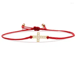 Braccialetti con ciondoli Mini rame croce CZ cristallo filo di seta intrecciato donna uomo alta qualità nero rosa rosso stringa piccoli gioielli zircone Her Fawn22