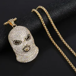 Pendant Necklaces Hip Hop Full CZ Stone Paved Bling Out CSGO CS GO GoonSki Mask Pendants Necklace For Men Rapper Jewelry Gold ColorPendant P