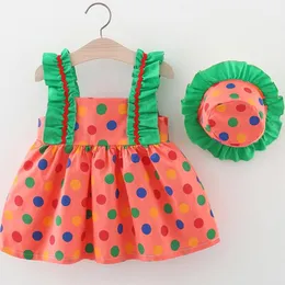 女の子のドレス2pcs/set children's for girl for cute print suspender bow not princess dress幼い子供夏の赤ちゃんドレスガール