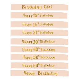 Dekoracja imprezowa Rose Gold Happy Birthday Sash 18. 21. 30. 40. 50. 60. Dziewczyna na kobiety mama faworyzuj prezenty