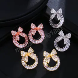 Cute Bow Shape Zircon Earrings For Women Personalized Wedding Trend Bridal Stud Earrings Crystal Cluster Drop Jewelry Accessorie