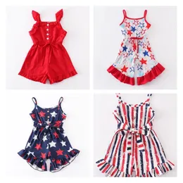Girlymax Independence Day 4 juli Summer Milk Silk Baby Kids Stars Stripe One Pieces Plagment Jumpsuit Pants Clothes Sleeveless 220620