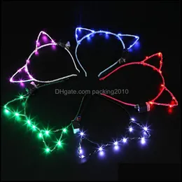 Cat Ear Led Headband Hair Hoop Band Light Birthday Wedding Party Accessories Headwear Masquerade Decorations Cute 5YK Bz Drop Delivery 2021