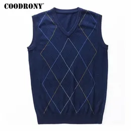 COODRONY Casual Argyle V-Neck Sleeveless Vest Men Clothes Autumn Winter Arrival Knitted Cashmere Wool Sweater Vest 8174 201221