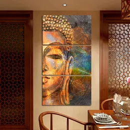 Immagini di arte della parete della pittura su tela 3 pezzi Poster e stampe astratte della statua del Buddha d'oro su tela Decorazioni per la casa per soggiorno