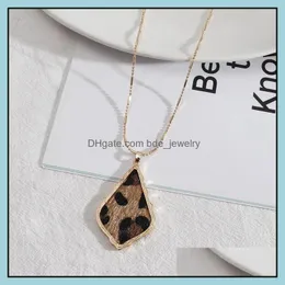 Pendant Necklaces Waterdrop Frame Inspired Abalone Shell Papper Leopard Leather Snakeskin Long Chain Sweater Necklace Ge Dhseller2010 Dhu4V
