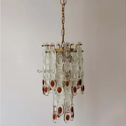 Lampy wiszące średniowieczne styl vintage mały żyrandol czerwony wypukły szklany szklany amerykański retro sypialnia domowa jadalnia