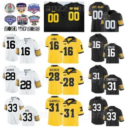 NCAA College Iowa Hawkeyes Football 31 Jack Campbell Jerseys Men 28 Koerner Bob Sanders 33 Riley Moss Chuck Long 16 Paul Krause University Team Black White Yellow