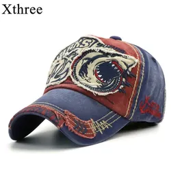 Xthree Washed Baseball Cap Fitted Cap Hat For Men Bone Women Gorras Casual Casquette Embroidery Shark 220810