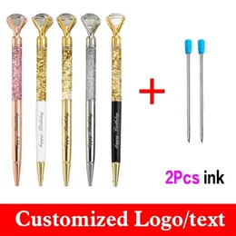 12 Pcsset Gold Chalk Get 2 Ink Diamond Ballpoint Pen Metal Advertising Gift Pen Student Prize Custom Stationery Wholesale 220712