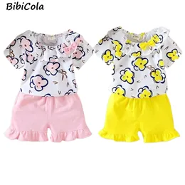 Summer Girls Clothing Sets Fashion Cotton Print Футболка с коротким рукавом   шорты 2 шт. Костюма одежды 220507