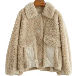 Misto lana da donna 2022 Soprabito da tosatura delle pecore Donna Spelling Down Haining Cappotto allentato in pelliccia di agnello Bery22