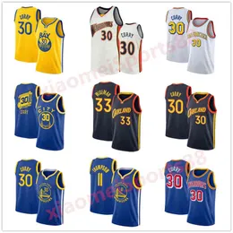 Vintage Stephen 30 Curry City Basketball Jersey 33 Wiseman Klay 11 Thompson ärmlösa Blue White Sports Jerseys