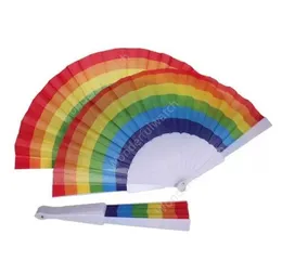 折りたたみ虹のファンレインボー印刷工芸パーティーホームフェスティバル装飾プラスチックハンドホールドダンスファンギフト500pcs Sea ShippingDaw480