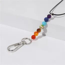 Pendanthalsband Chakra Natural Stone Pärlor Keychain Halsband Nyckel Anti-Lost Designed Long For Män Kvinnor Barn Äldre gåvapendant