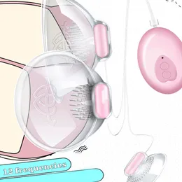NIPPLE STIMULATHER Fjärrkontroll Leksaker Tungesugning Lick Vibration Sucker Set Breast Suction Cups Vibrator Massager för kvinnor