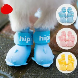 Andra hundförsörjningar tecknad valphundskor Pomeranian Bear Teddy Shoes Set of 4 Waterproof Foot Cover Pet Silicone Rain Boots